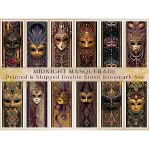 Midnight Masquerade Art Nouveau Bookmark Set Venetian Gothic Mask Design